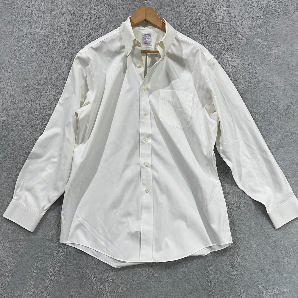Brooks Brothers Dress Shirt Mens 15.5 White Supima Cotton Classic Fit Non-Iron